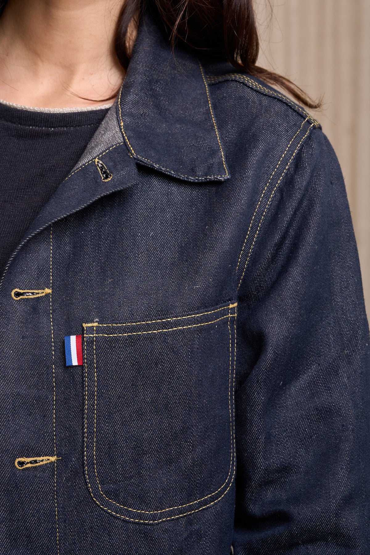 Veste en jean pour femme Corensi en 100 % lin, coloris bleu jean, photo 3 sur 7, Le Gaulois Jeans