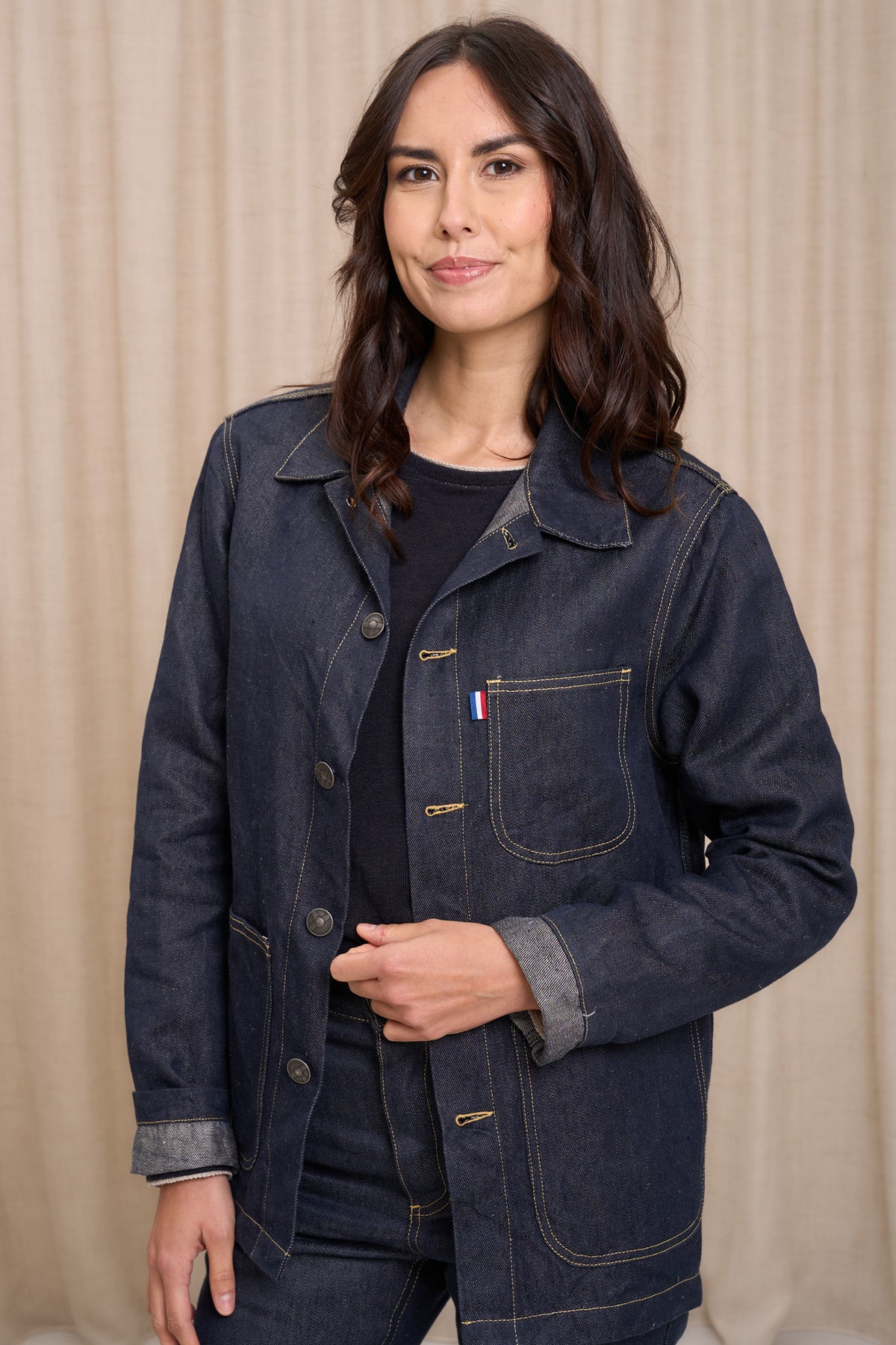 Veste en jean pour femme Corensi en 100 % lin, coloris bleu jean, photo 5 sur 7, Le Gaulois Jeans