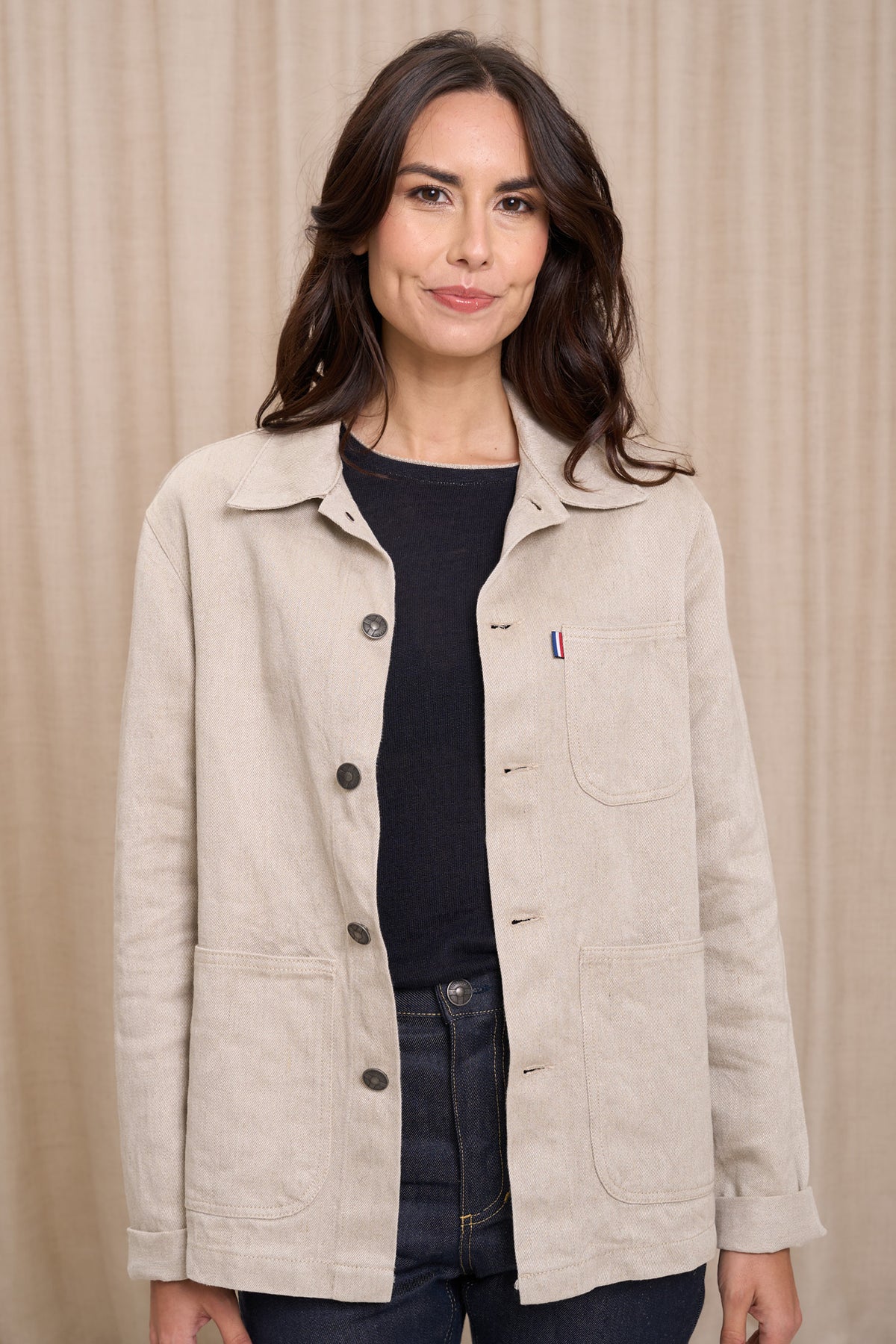 Veste en jean pour femme Corensi en 100 % lin naturel, coloris lin naturel, photo 6 sur 8, Le Gaulois Jeans