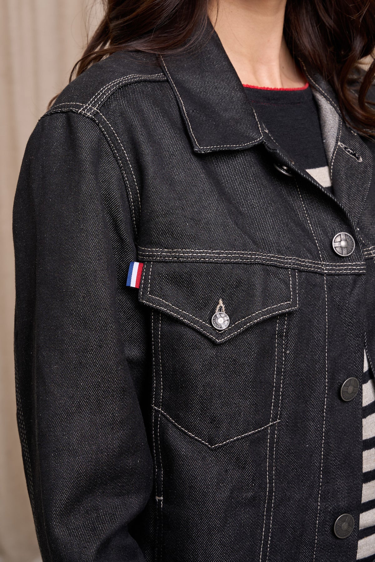 Veste en jean pour femme Tolosa en 100 % lin, coloris noir, photo 2 sur 7, Le Gaulois Jeans