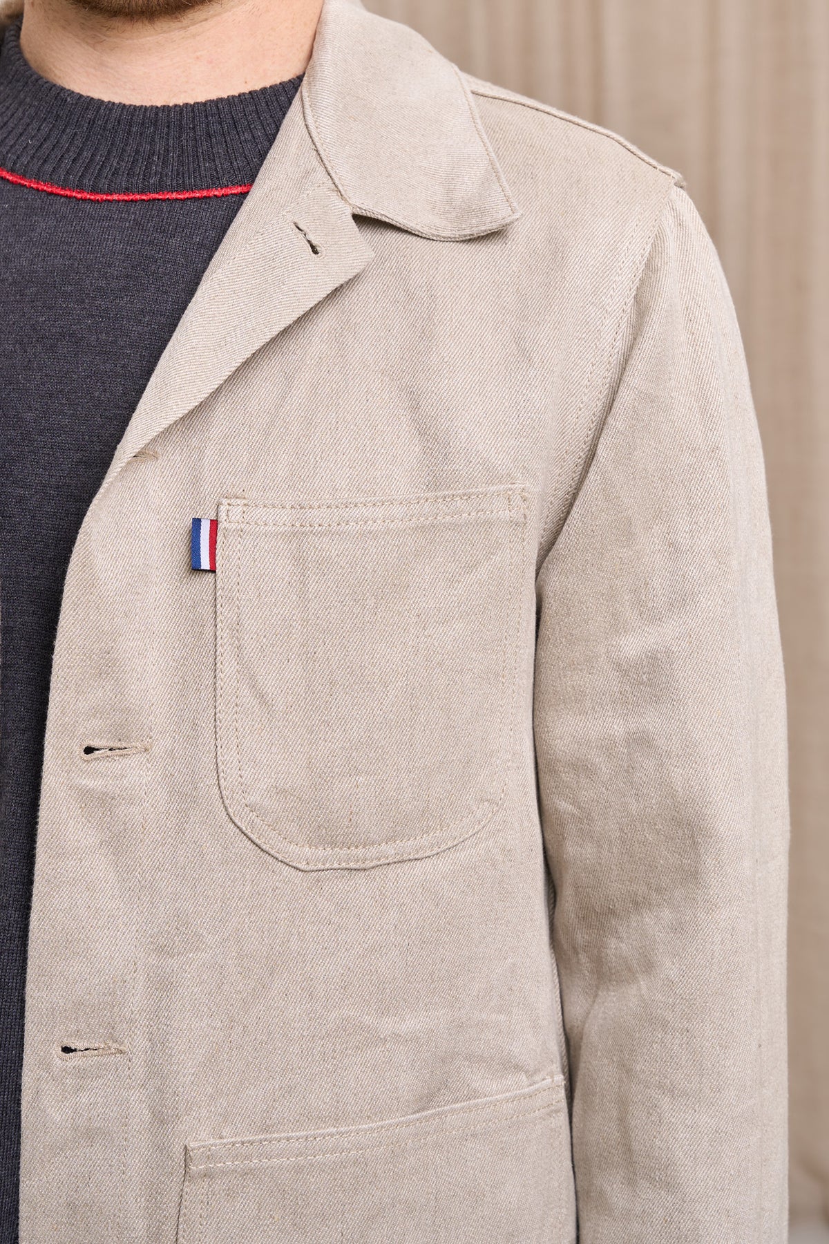 Veste en jean pour homme Corensi en 100 % lin naturel, coloris lin naturel, photo 2 sur 5, Le Gaulois Jeans
