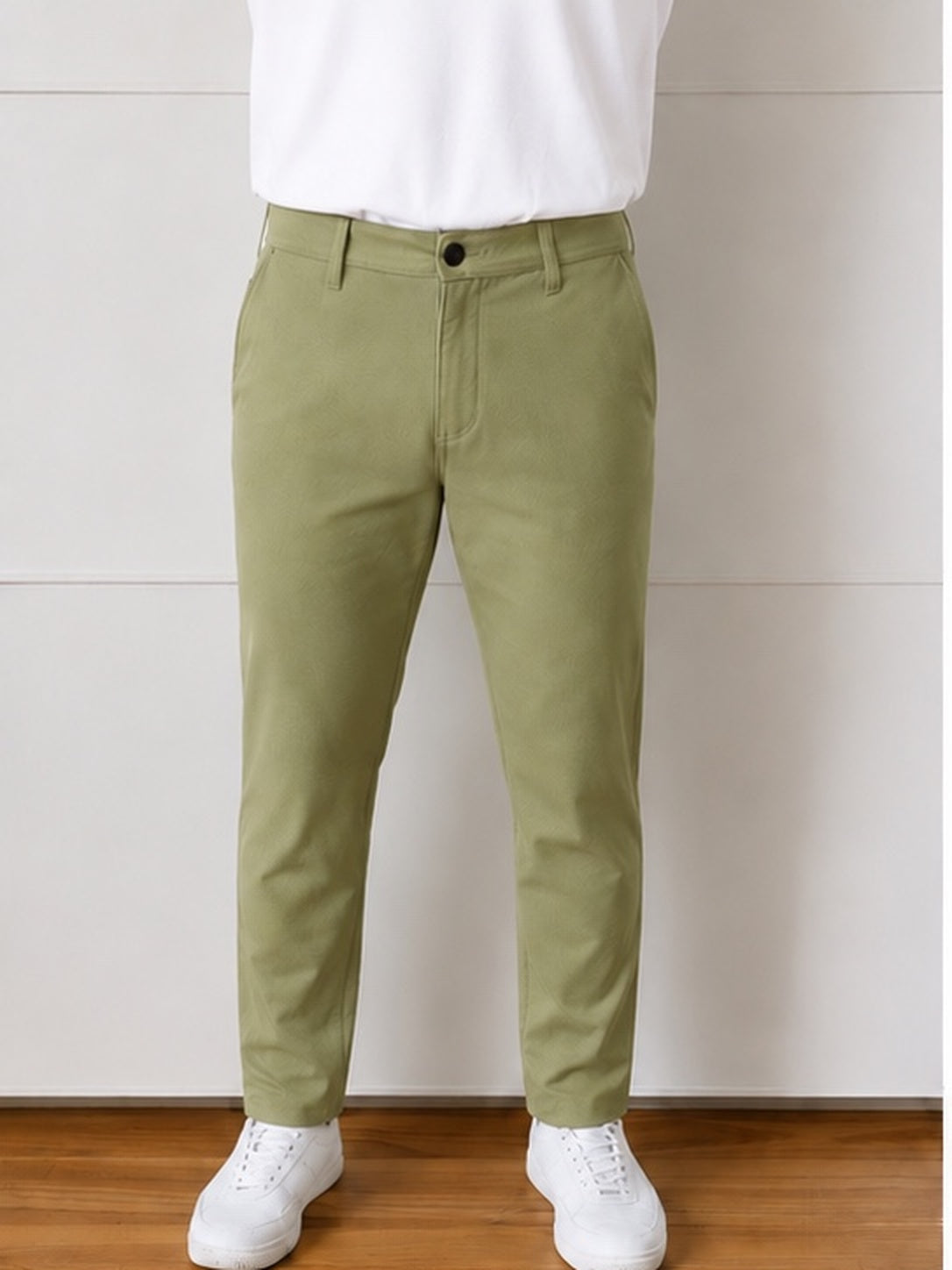 Jean pour homme Darius en 98 % coton bio / 2 % d'élasthanne, coloris kaki, vue de face, Le Gaulois Jeans