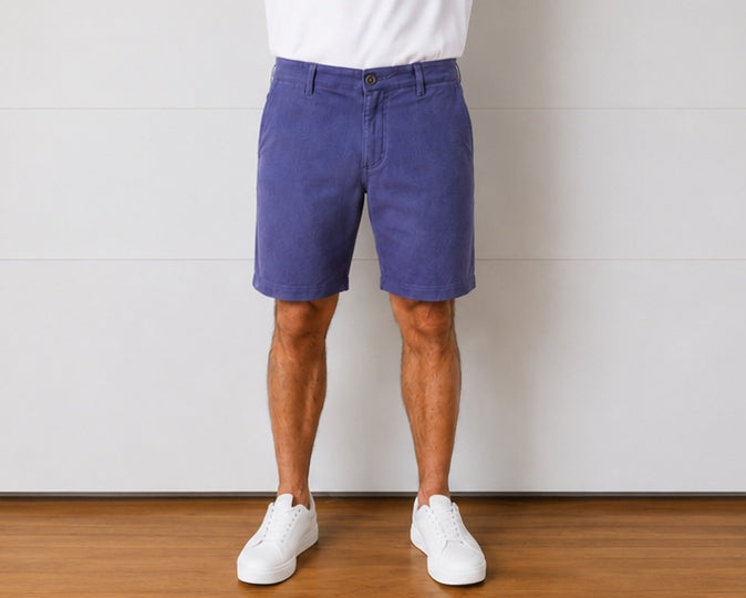 Bermuda pour homme Nantios en 98 % coton bio 2 % élasthanne, coloris violet, vue de face, Le Gaulois Jeans