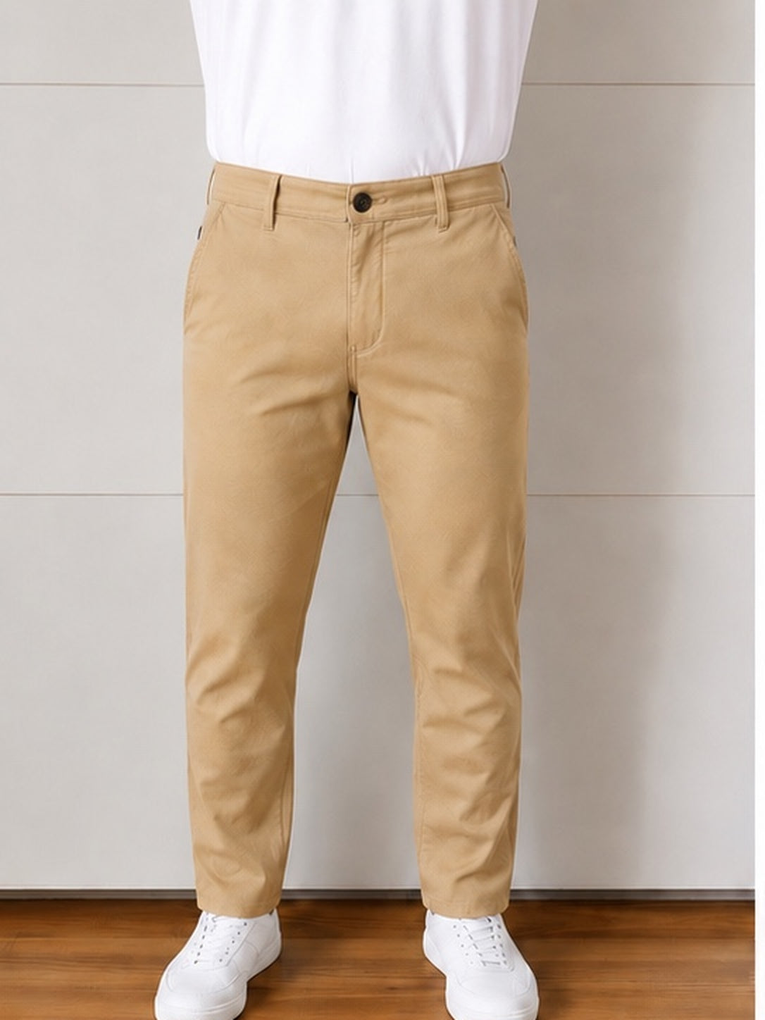 Jean pour homme Darius en 98 % coton bio / 2 % d'élasthanne, coloris beige, vue de face, Le Gaulois Jeans