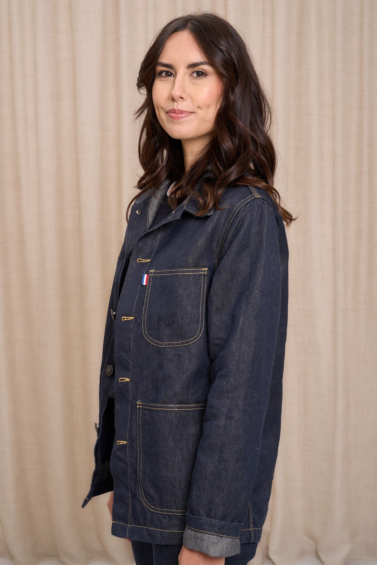 Veste en jean pour femme Corensi en 100 % lin, coloris bleu jean, photo 6 sur 7, Le Gaulois Jeans