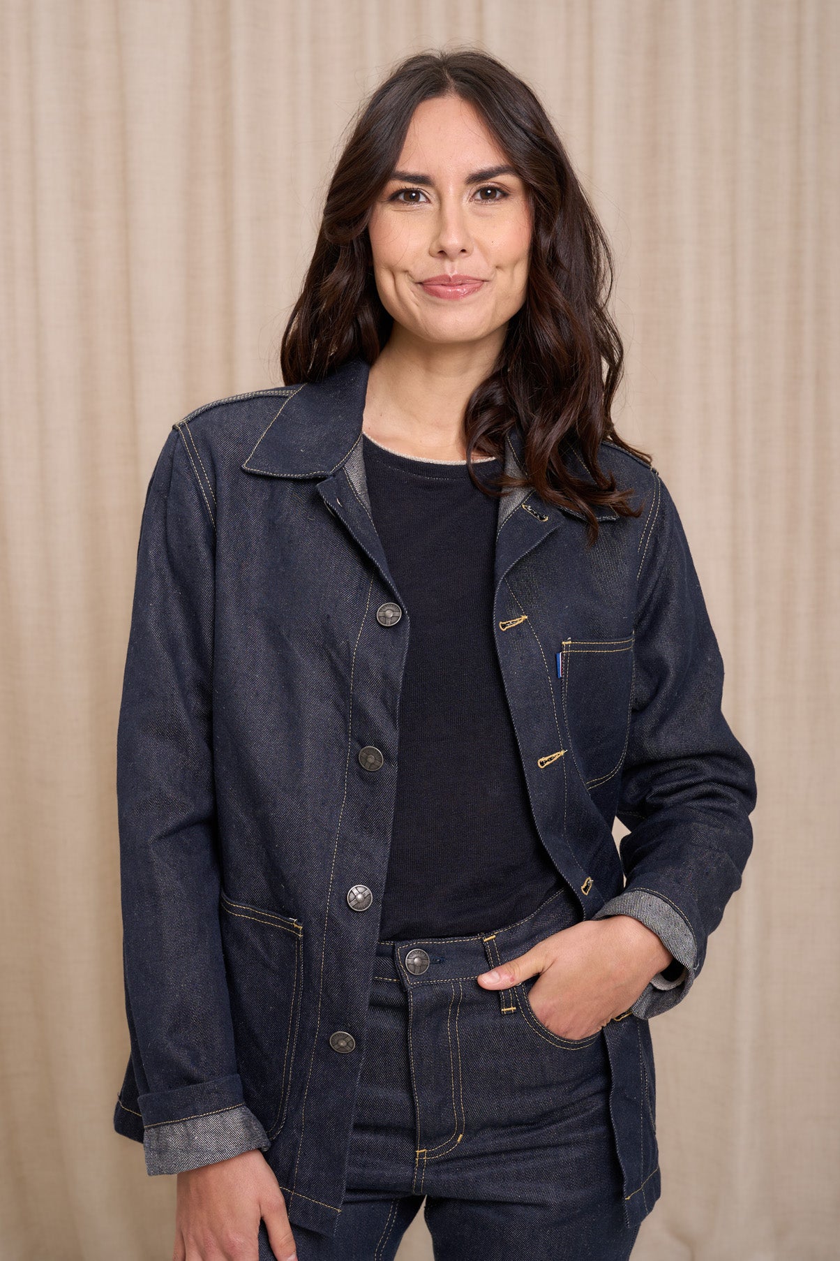 Veste en jean pour femme Corensi en 100 % lin, coloris bleu jean, photo 1 sur 7, Le Gaulois Jeans
