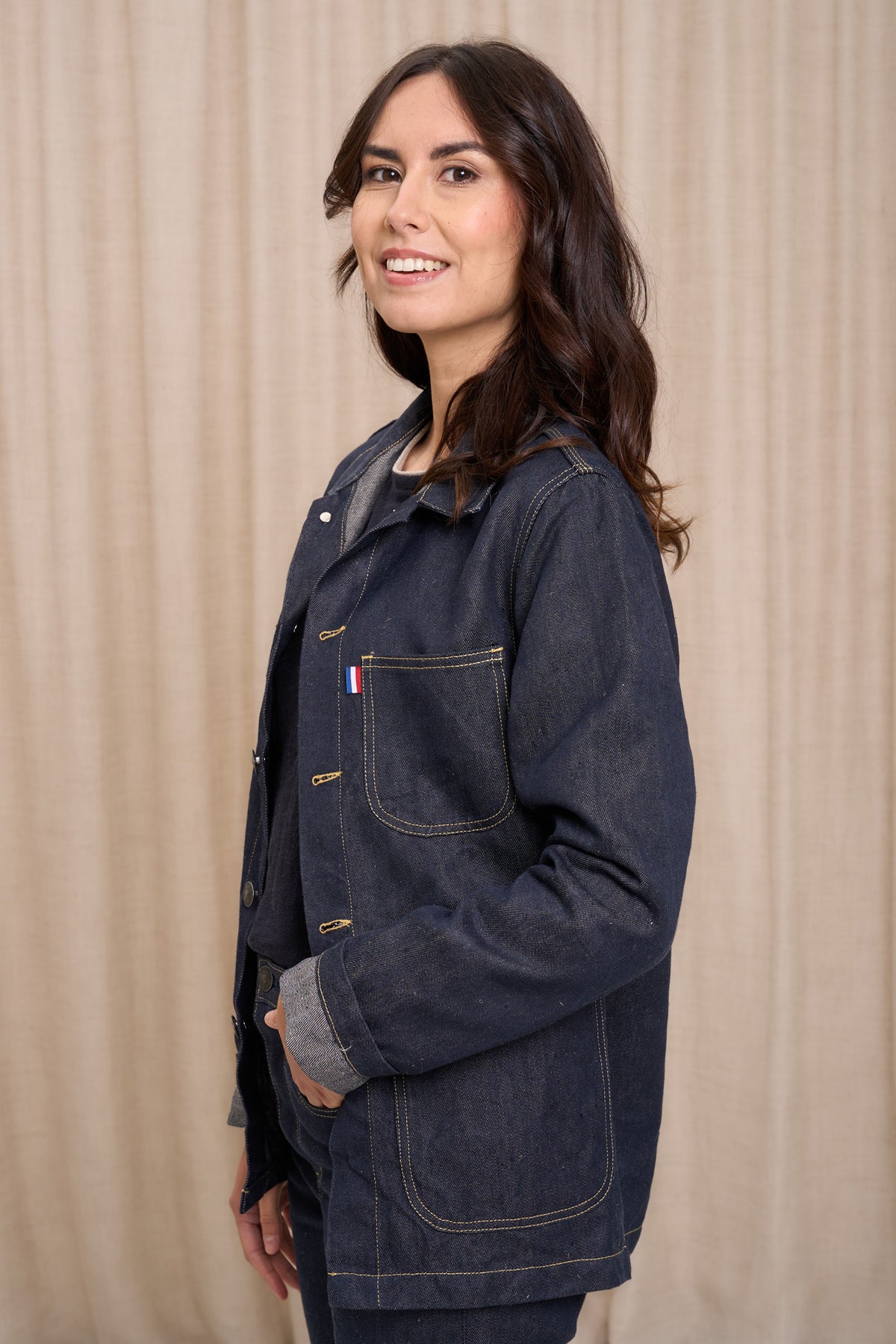 Veste en jean pour femme Corensi en 100 % lin, coloris bleu jean, photo 4 sur 7, Le Gaulois Jeans