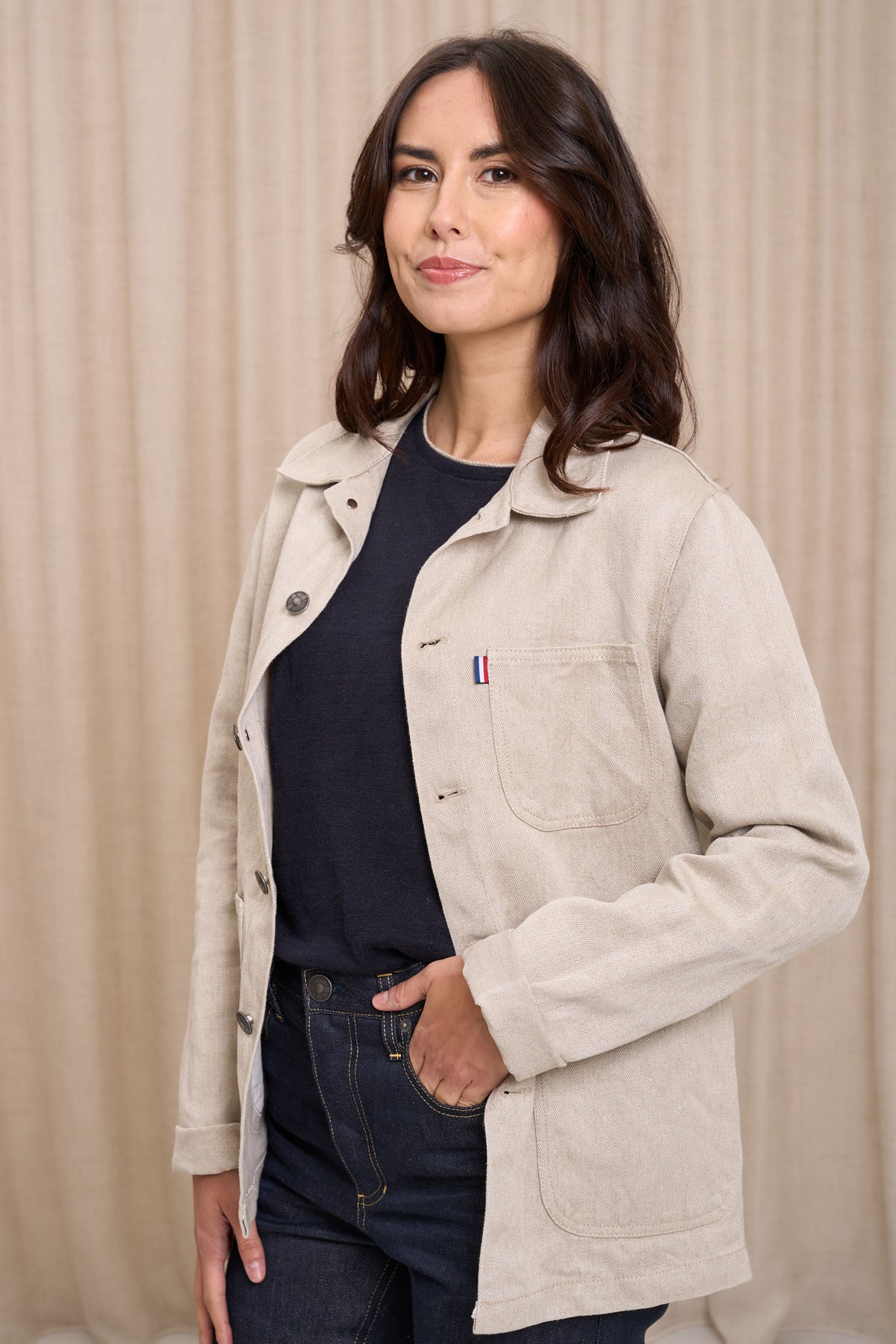 Veste en jean pour femme Corensi en 100 % lin naturel, coloris lin naturel, photo 4 sur 8, Le Gaulois Jeans