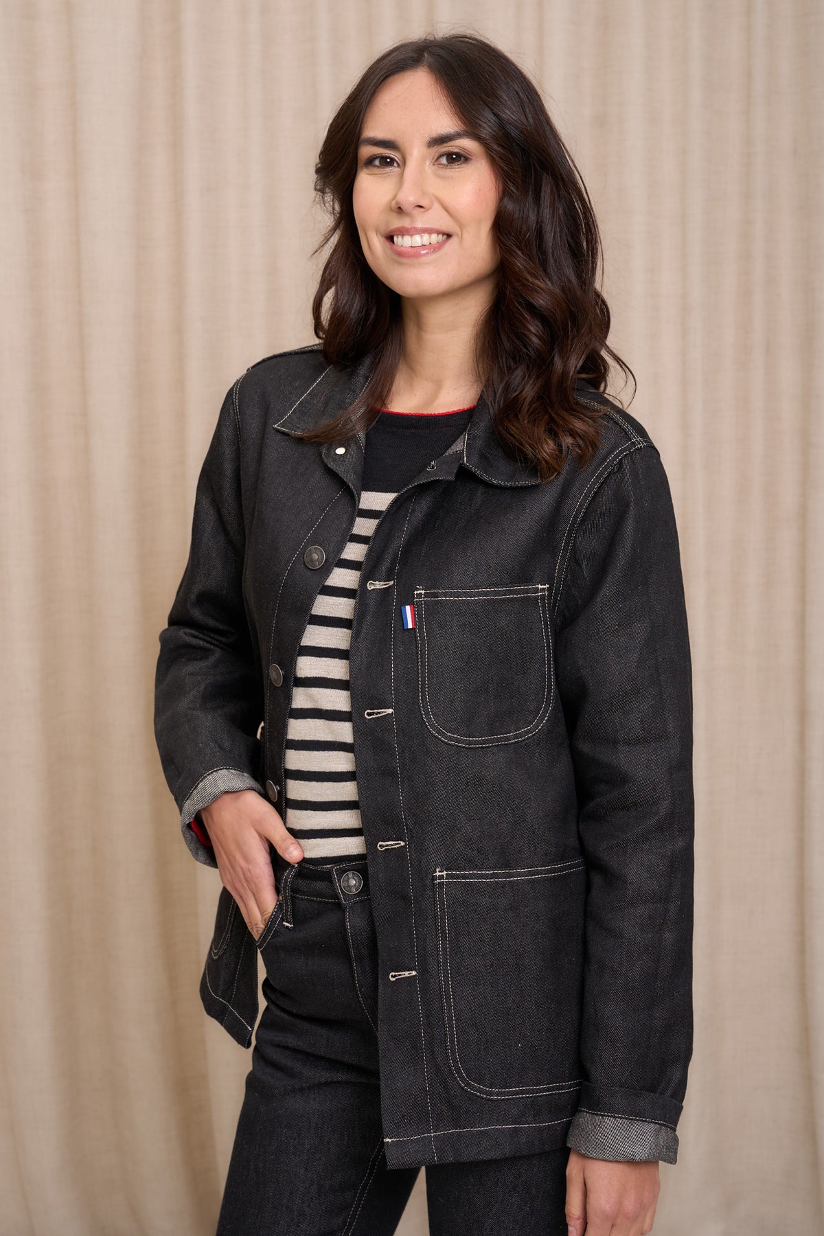 Veste en jean pour femme Corensi en 100 % lin, coloris noir, photo 4 sur 8, Le Gaulois Jeans