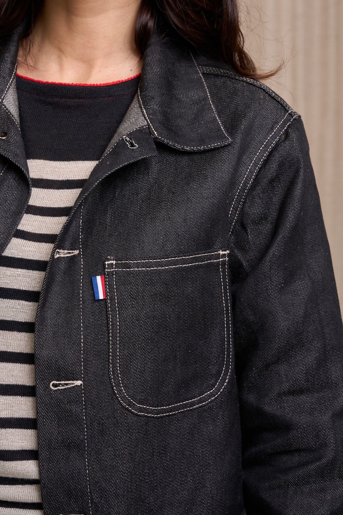 Veste en jean pour femme Corensi en 100 % lin, coloris noir, photo 3 sur 8, Le Gaulois Jeans