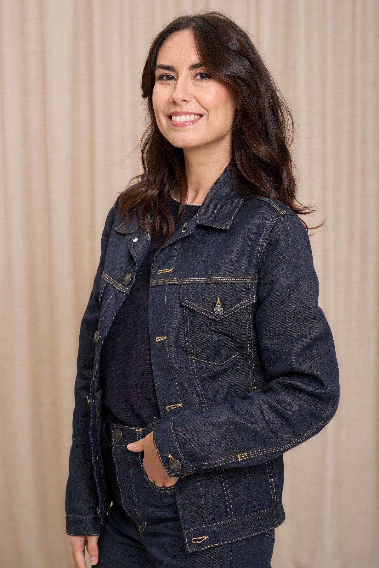 Veste en jean pour femme Tolosa en 100 % lin, coloris bleu jean, photo 1 sur 10, Le Gaulois Jeans