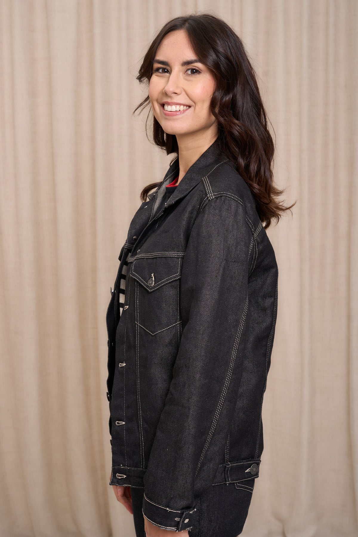 Veste en jean pour femme Tolosa en 100 % lin, coloris noir, photo 3 sur 7, Le Gaulois Jeans