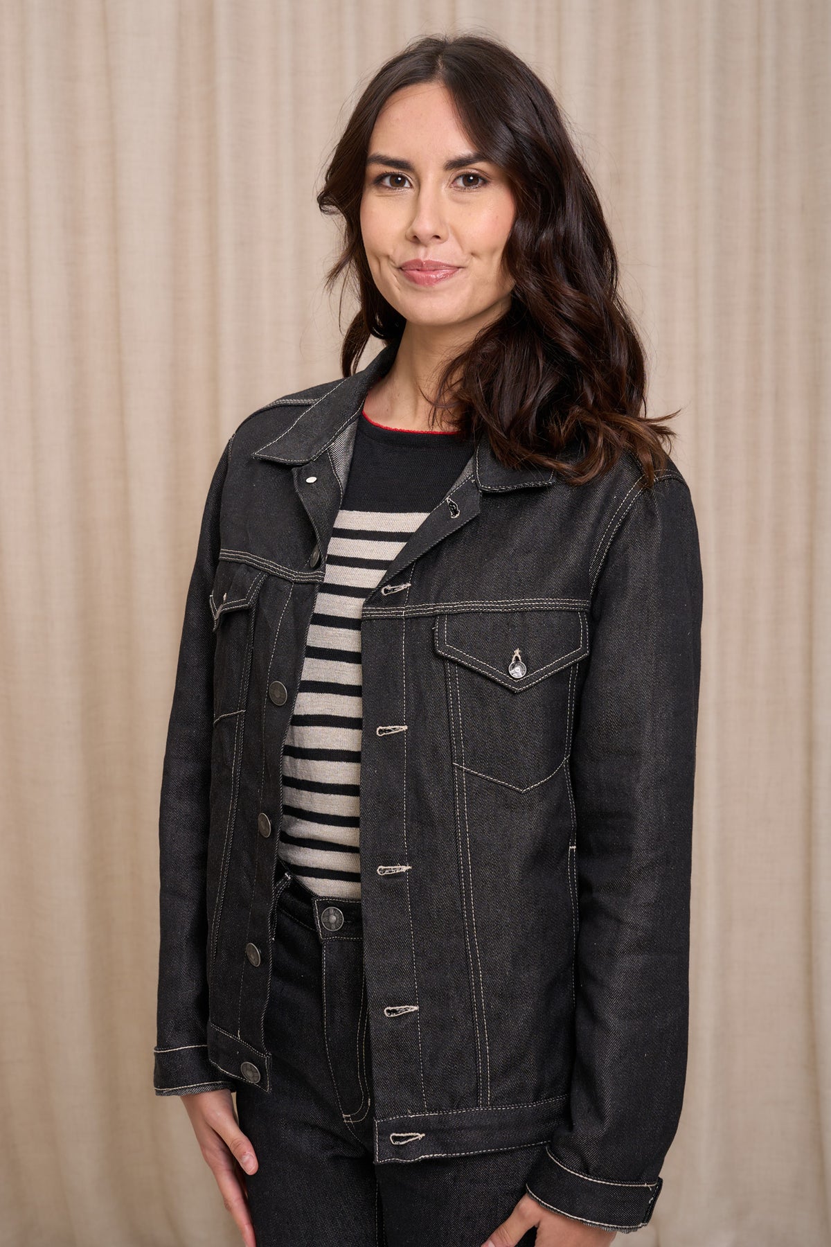 Veste en jean pour femme Tolosa en 100 % lin, coloris noir, photo 5 sur 7, Le Gaulois Jeans