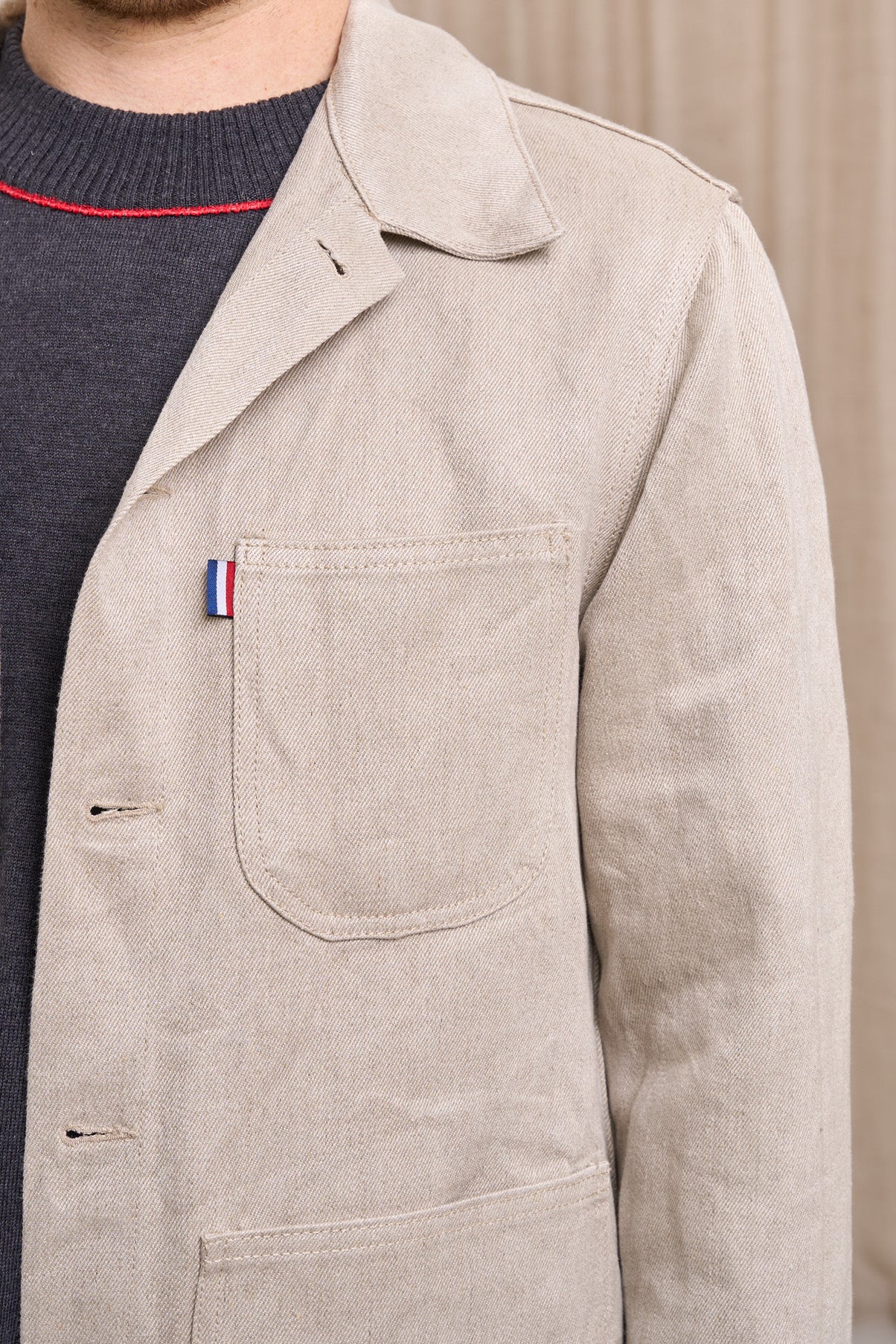 Veste en jean pour homme Corensi en 100 % lin naturel, coloris lin naturel, photo 2 sur 5, Le Gaulois Jeans