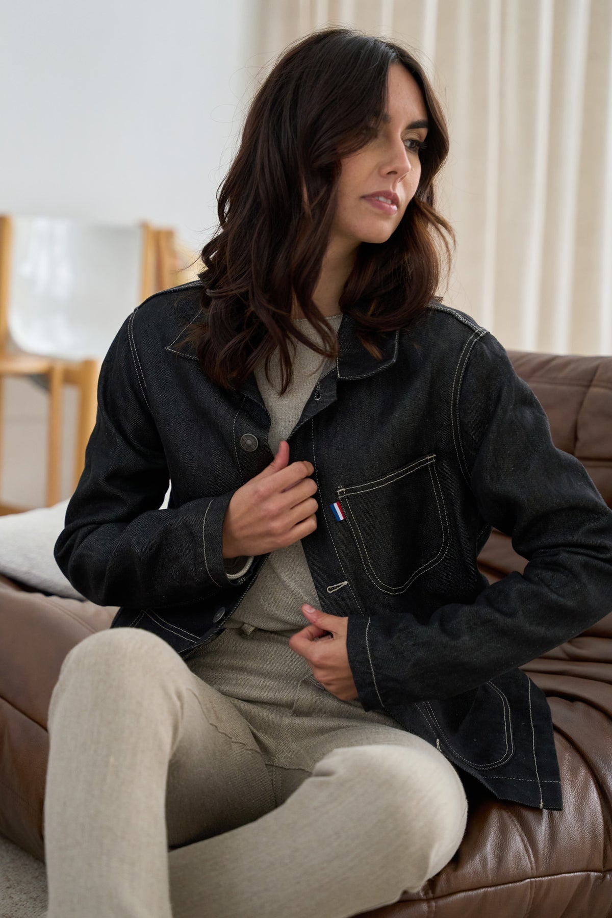 Veste en jean pour femme Corensi en 100 % lin, coloris noir, photo 7 sur 8, Le Gaulois Jeans
