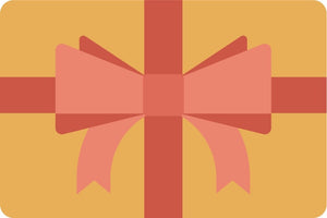Illustration d'une carte cadeau avec un gros nœud rose et ruban rouge sur fond jaune, symbole d'un présent idéal pour l'achat de jeans en {matériaux} ou autres articles chez Le Gaulois jeans.
